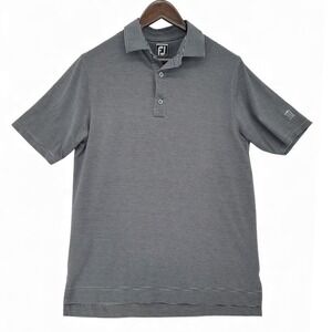 FootJoy FJ Golf Polo‎ Shirt M Athletic Fit Navy White Stripe Performance Stretch